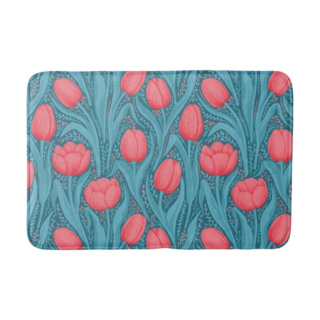 Tapis De Bain Tulipes en bleu et rouge (Devant)