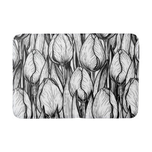 Tapis De Bain Tulipes en noir et blanc