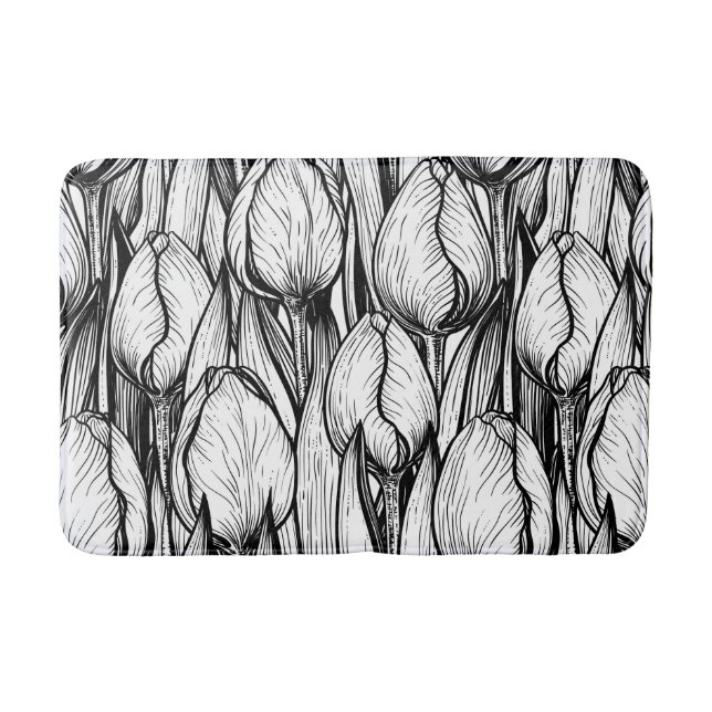 Tapis De Bain Tulipes en noir et blanc (Devant)