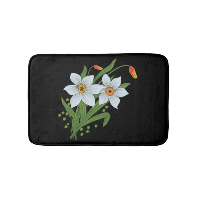 Tapis De Bain Tulipes et jonquilles Fleurs Fond noir (Devant)