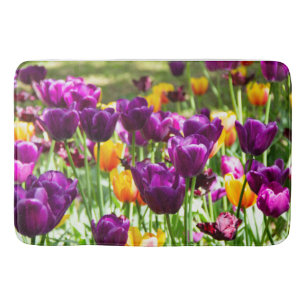 Tapis De Bain Tulipes mignonnes pourpres et jaunes