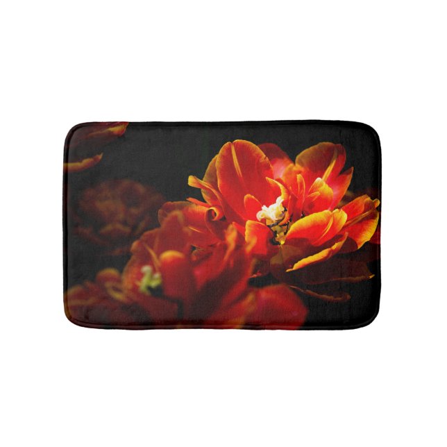Tapis De Bain Tulipes rouges sur fond sombre (Devant)