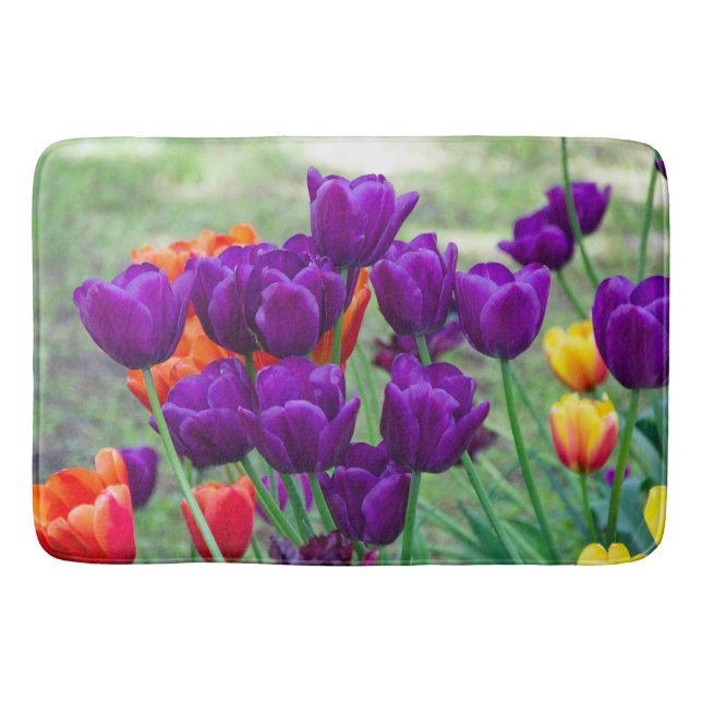 Tapis De Bain Tulipes violettes foncées par beau temps dans le j (Devant)
