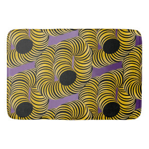 Tapis De Bain Tunnels à rayures abstraites jaune noir violet
