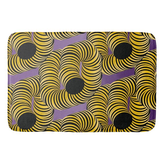 Tapis De Bain Tunnels à rayures abstraites jaune noir violet (Devant)