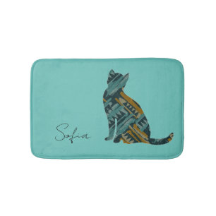 Tapis De Bain Turquoise Abstraite et Gold Cat