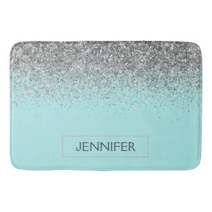 Tapis De Bain Turquoise Aqua Blue Silver Parties scintillant Gir