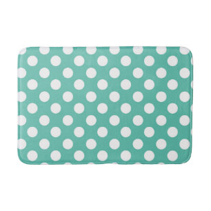 Tapis De Bain Turquoise, blanc et pois sarcelle