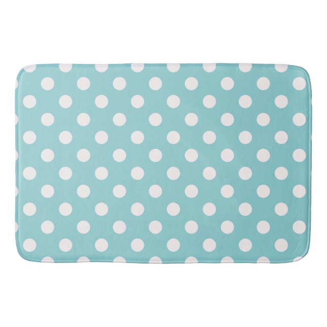 Tapis De Bain Turquoise Bleu & Blanc Points (Devant)