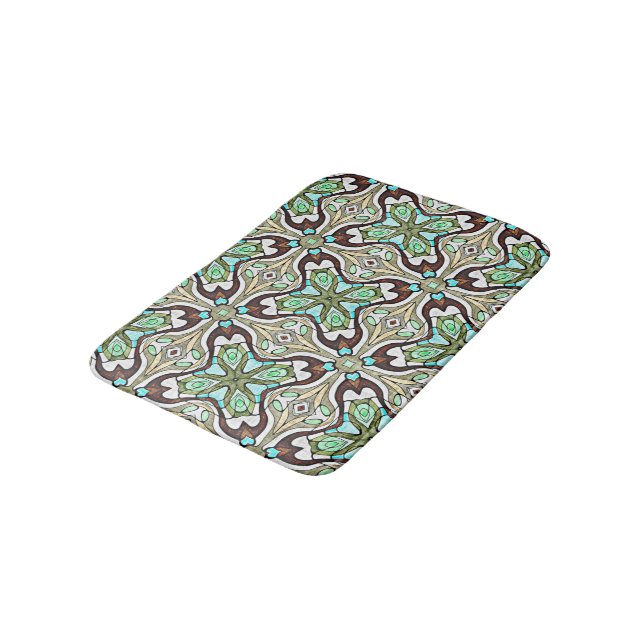Tapis De Bain Turquoise Bleu Brown Retro Nouveau Déco Motif (Angle)