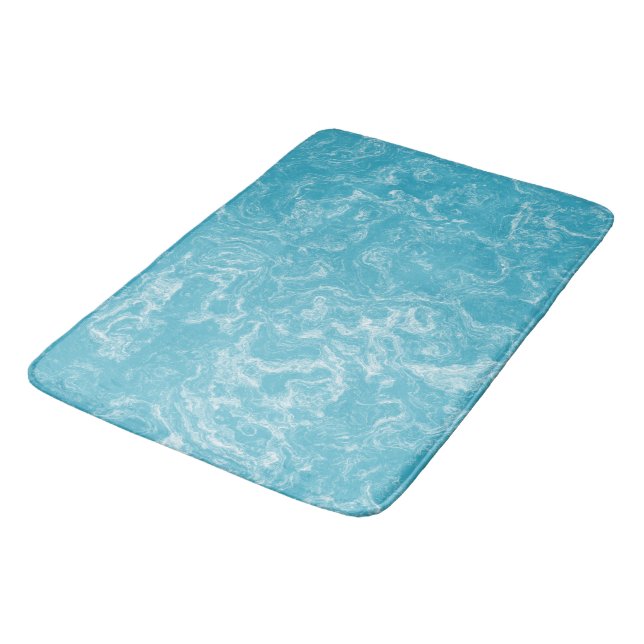 Tapis De Bain Turquoise bleu et blanc Marbre abstrait (Angle)