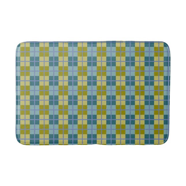 Tapis De Bain Turquoise Bleu Olive Jaune violet Motif (Devant)