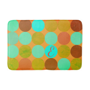 Tapis De Bain Turquoise Bleu Vert & Cercles Orange Monogramme