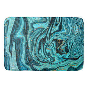 Tapis De Bain Turquoise Blue & Gold Chic Swirl Moderne Abstrait