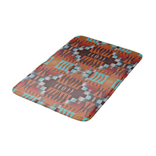 Tapis De Bain Turquoise Blue Rust Orange Rouge Brown Tribal Art