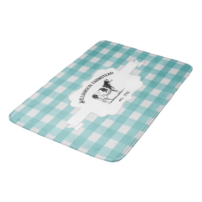 Tapis De Bain Turquoise Buffalo Plaid Farm Vache Mat (Angle)