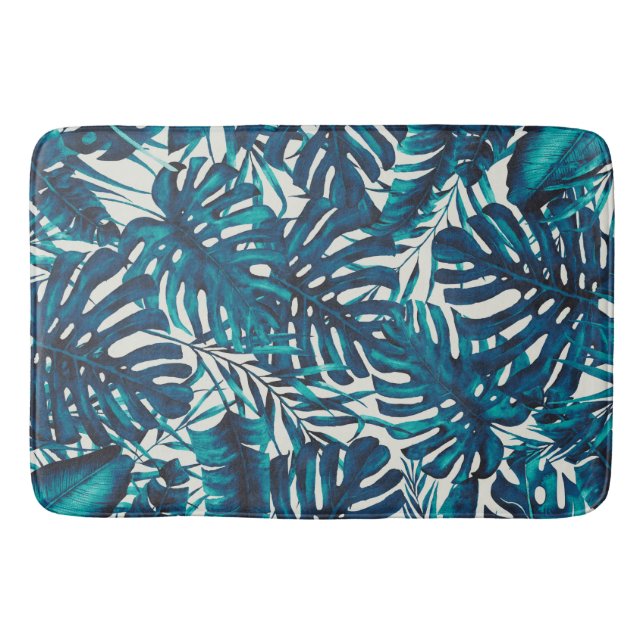 Tapis De Bain Turquoise Cyan Green Tropical Palm Feuille Summer  (Devant)
