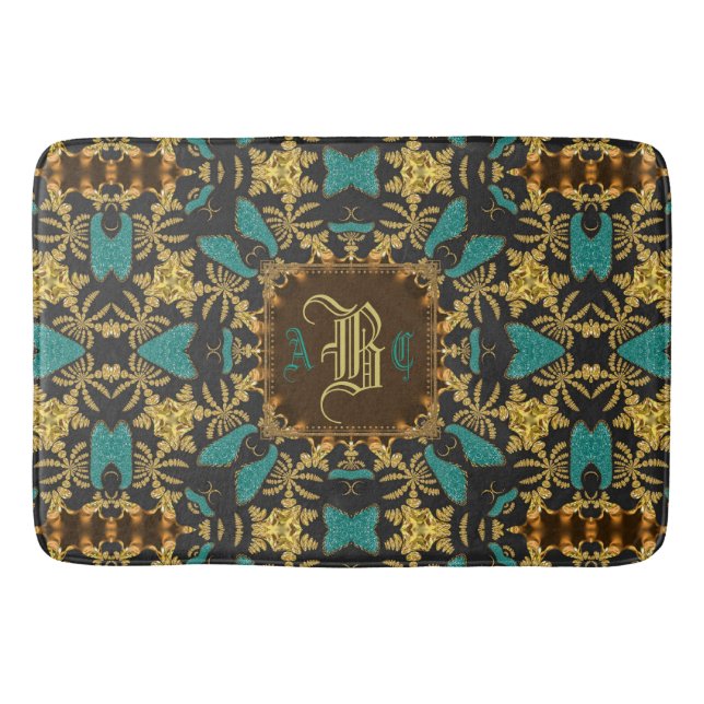 Tapis de bain turquoise de monogramme de motif (Devant)