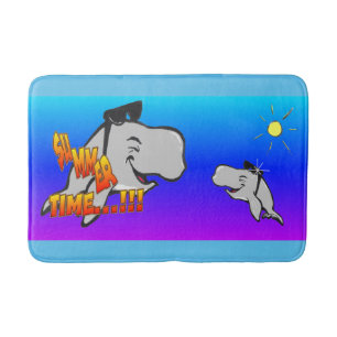 Tapis de bain turquoise dessins animés baleines d'