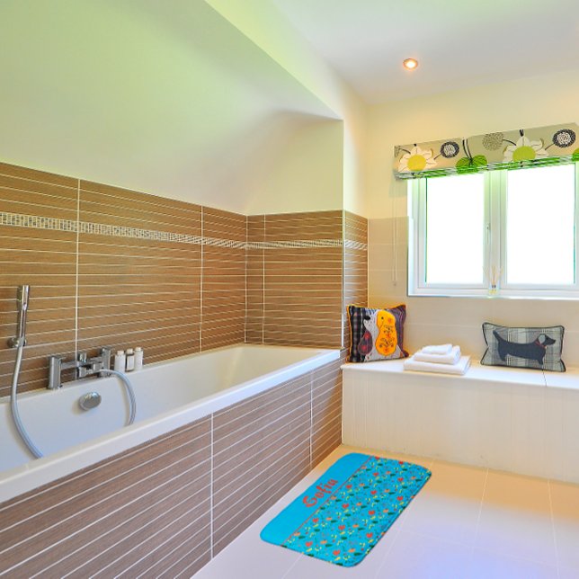 Tapis De Bain Turquoise du pavot motif fleur sauvage (Créateur téléchargé)