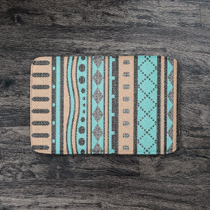 Tapis De Bain Turquoise Et Peach Motif Aztec