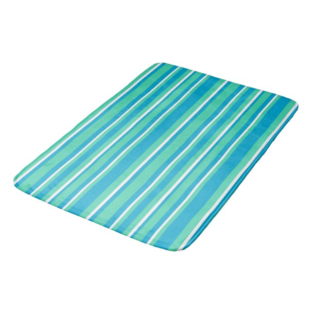 Tapis De Bain Turquoise islamique, Aqua, Motif à rayures blanche (Angle)