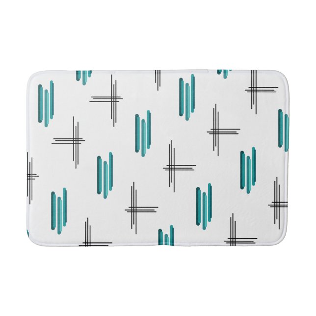 Tapis De Bain Turquoise Mid-Century Moderne Grandes et lignes (Devant)