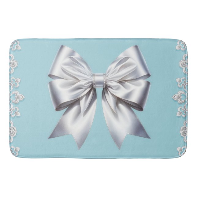 Tapis De Bain Turquoise œuf de merle bleu grand nœud blanc marié (Devant)