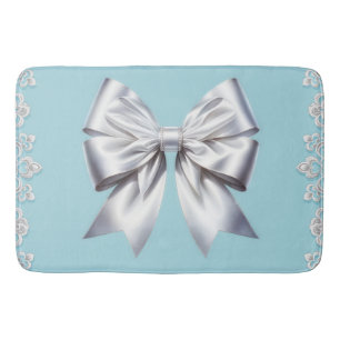 Tapis De Bain Turquoise Œuf de Rouge-gorge Bleu Grand Nœud Blanc