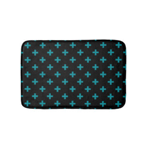 Tapis De Bain Turquoise polka croise sur noir