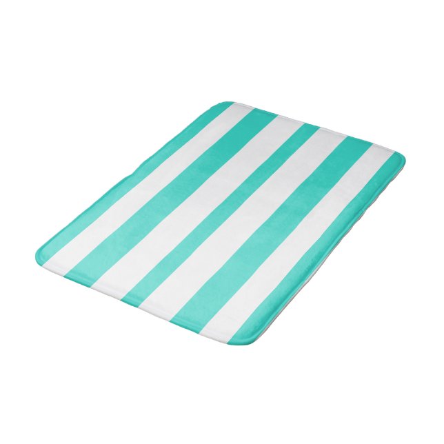 Tapis De Bain Turquoise White Beachy Summer Stripes (Angle)