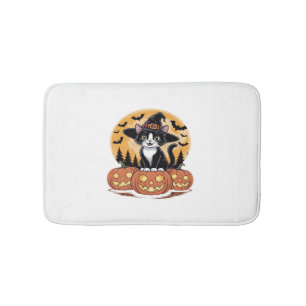 Tapis De Bain Tuxedo Chat Halloween Sorcière mignonne Citrouille