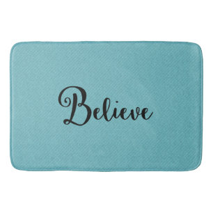 Tapis De Bain Typographie "Croyez" Noir sur Bleu Mat