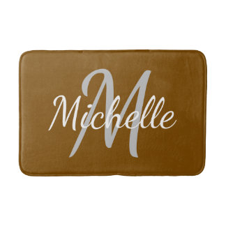 Tapis De Bain Typographie grasse marron simple & monogramme de n