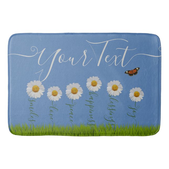 Tapis De Bain Typographie moderne de Merci Floral Blue Daisy (Devant)