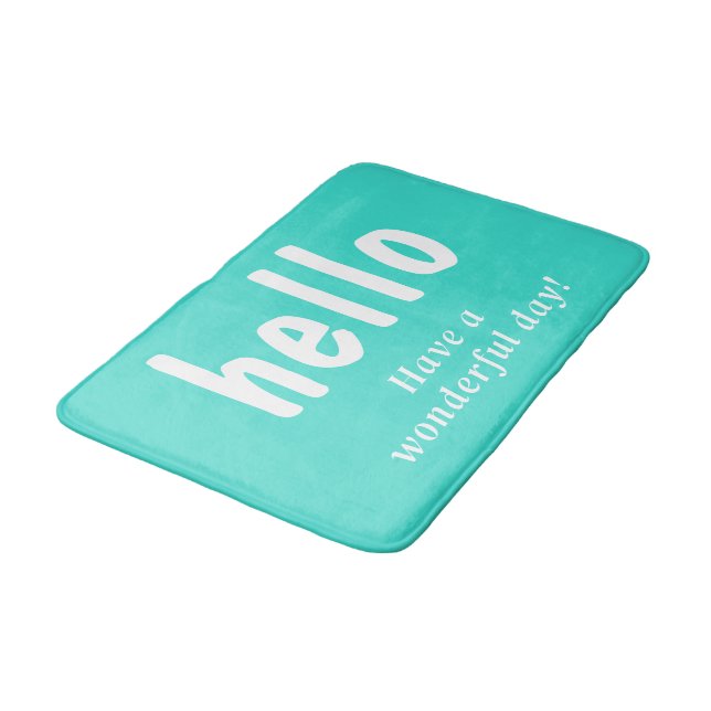Tapis De Bain Typographie Turquoise Bonjour  (Angle)