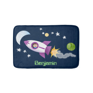 Tapis De Bain Un adorable vaisseau-fusée dans l'espace dessin an