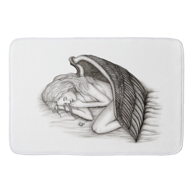 Tapis De Bain Un Angel endormi, noir et blanc (Devant)