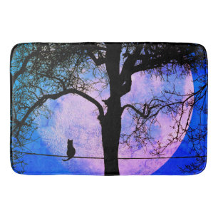 Tapis De Bain Un chat noir sur une Pleine lune de fil