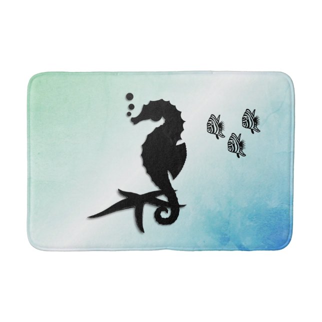 Tapis De Bain Un cheval de mer dans le vert (Devant)