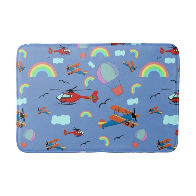 Tapis De Bain Un motif de vol de garçon sur fond bleu (Devant)