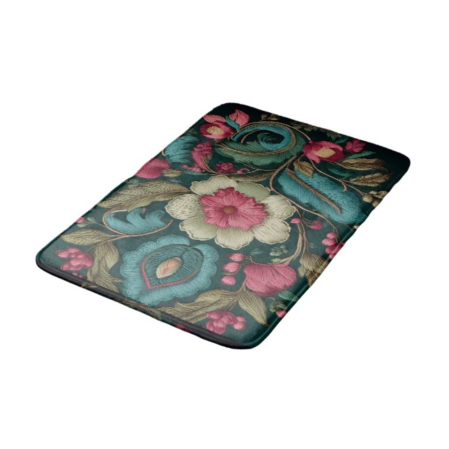 Tapis De Bain un tapis brodé de fleurs (Angle)