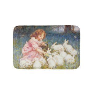 Tapis De Bain Une fille nourrit les lapins (par Frederick Morgan