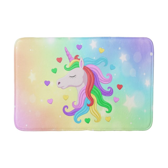Tapis De Bain Unicorn Pony Rainbow Stars Pastel Girly Magie (Devant)