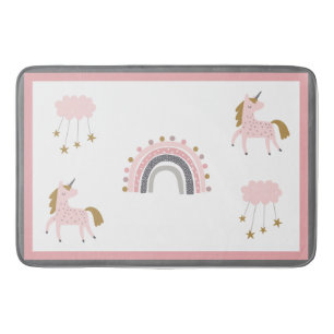 Tapis De Bain Unicorn Rainbows Stars Rose Boho Motif