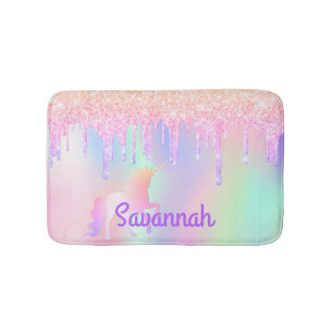 Tapis De Bain Unicorn rose parties scintillant gouttes nom holog