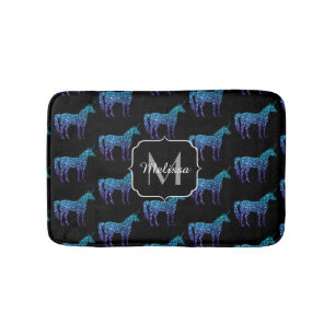 Tapis De Bain Unicorn Sparkles aqua blue ombre motif Monogramme