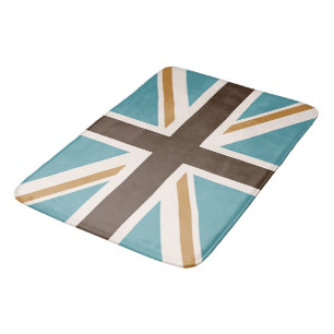 Tapis De Bain Union Jack/Drapeau Crème Turquoise Brown or