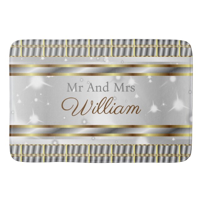 Tapis De Bain Unique esthétique or argent Mariage élégant (Devant)