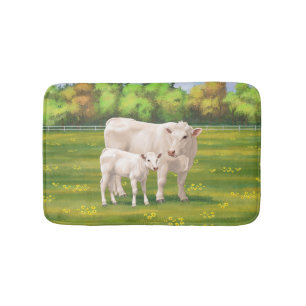Tapis De Bain Vache Charolais Blanche & Boeuf de veau Cupide